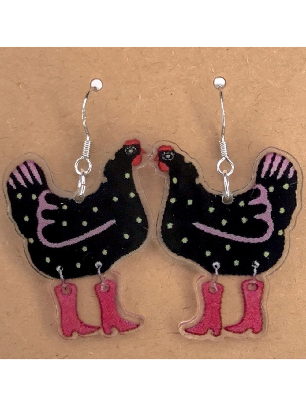 Chicken Earrings with Pink Boots Fashion Jewelry
